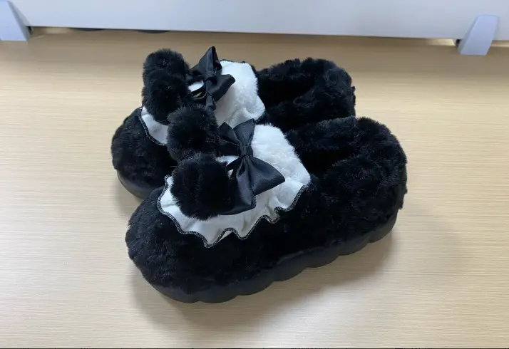 Bow Cotton Slippers Ladies Winter 2024 Non-Slip Fleece - Image 5