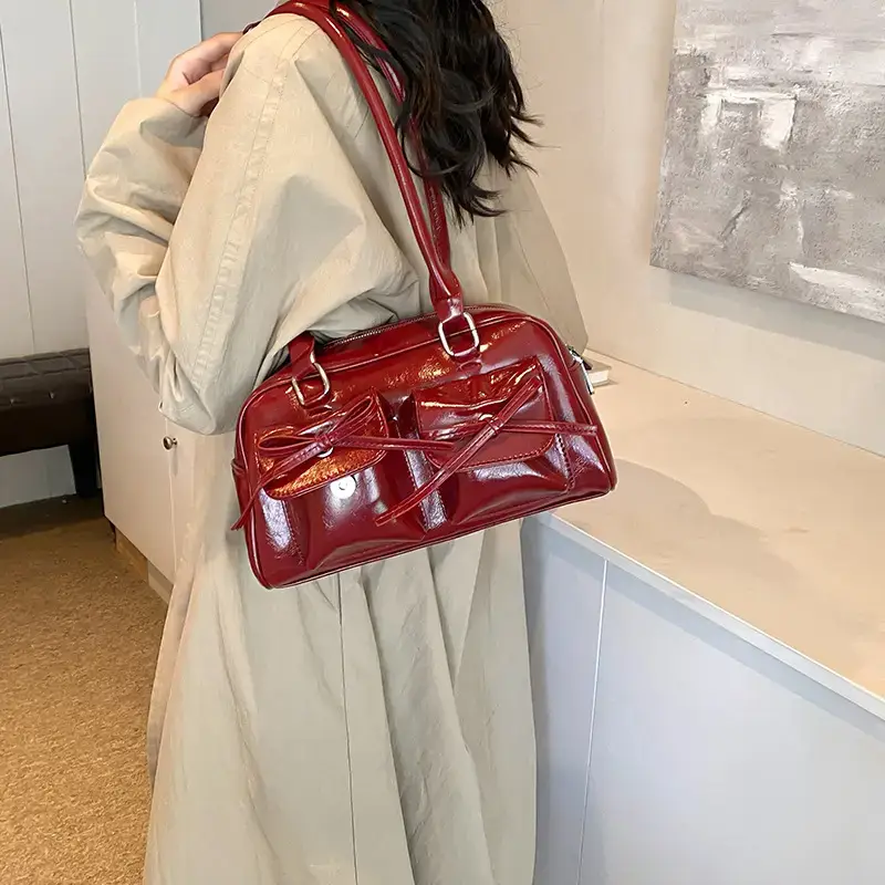 Black Pleated Bow Handbag for Women 2026 - Image 4
