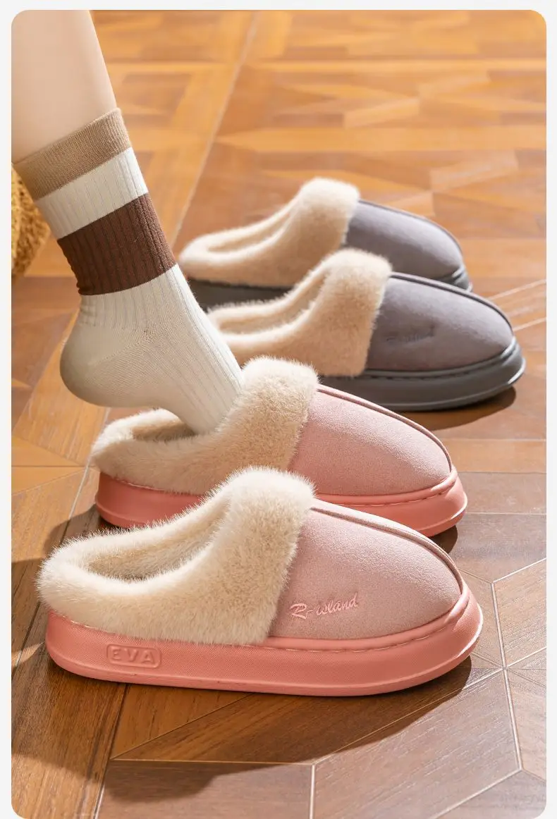 Women Pink Plush Winter Slippers Non-Slip Fleece Lined — feature 6