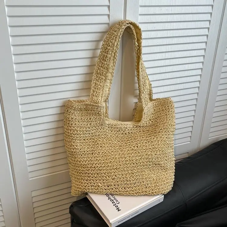 Women Straw Tote Bag Large Capacity Beach Travel - Image 5