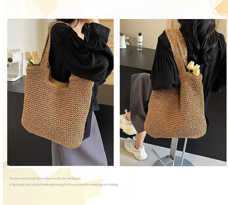 Women Straw Tote Bag Large Capacity Beach Travel — feature 8