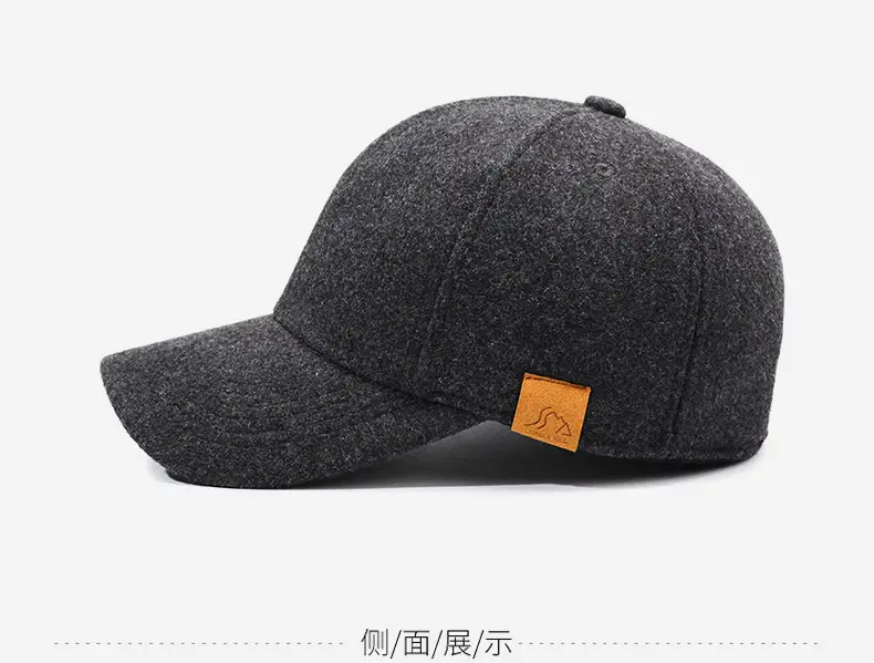 Winter Wool Baseball Cap Fleece Lined Warm Black — feature 10