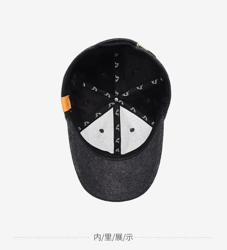 Winter Wool Baseball Cap Fleece Lined Warm Black — feature 13