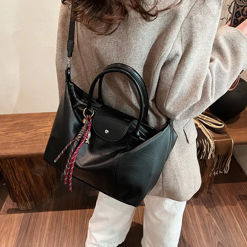 Black Korean Style Retro Tote Bag for Women