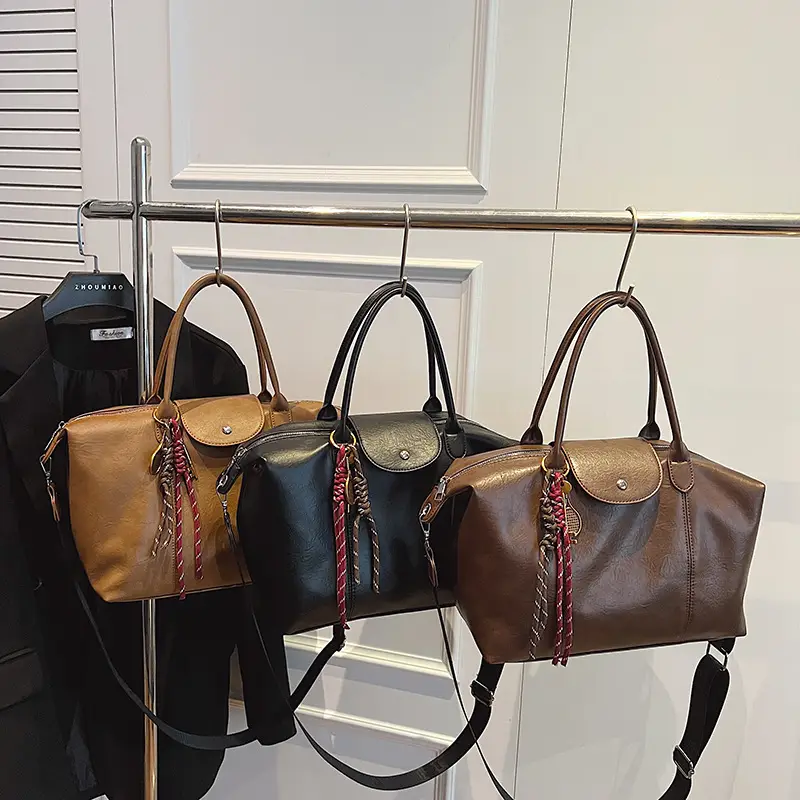 Black Korean Style Retro Tote Bag for Women