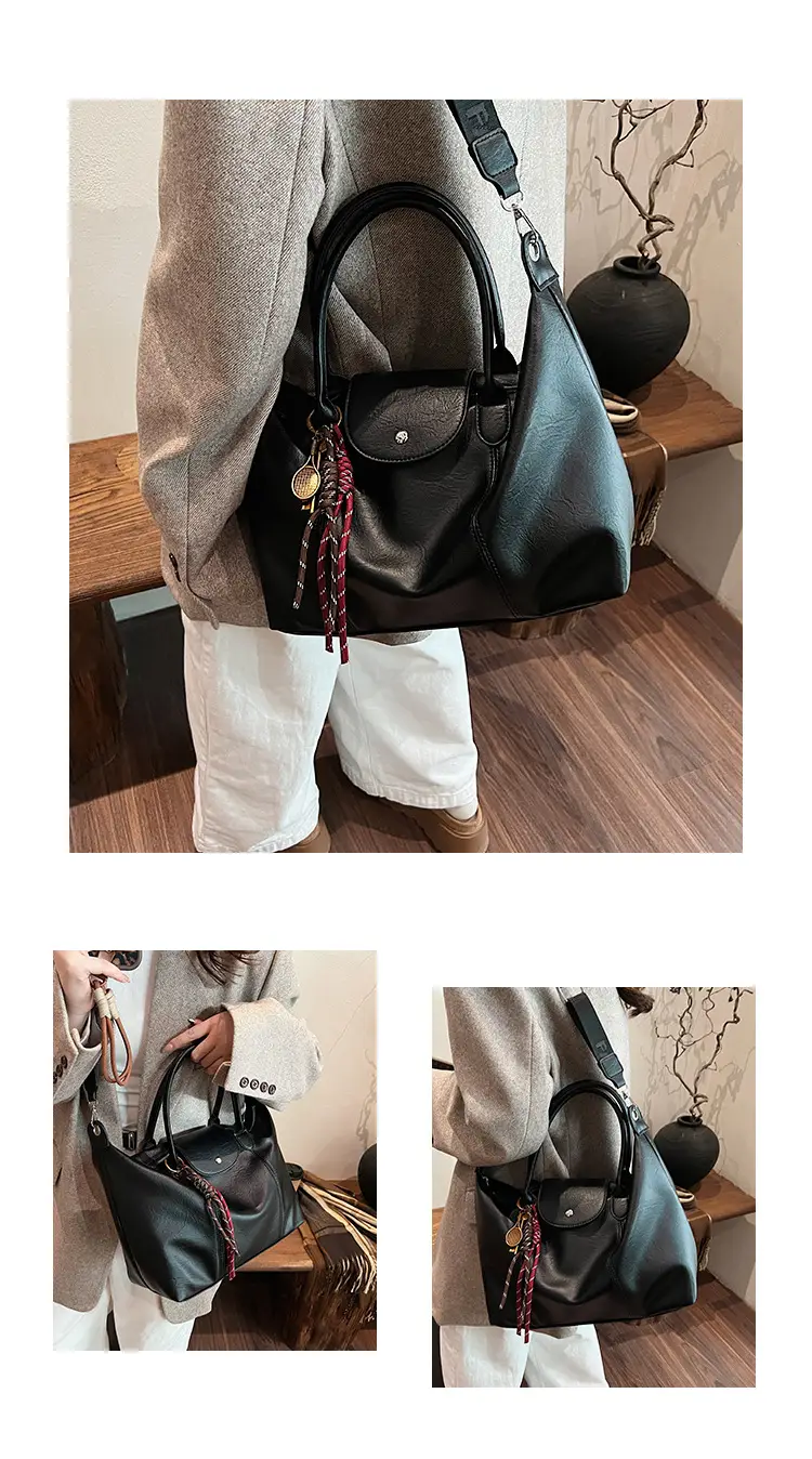 Black Korean Style Retro Tote Bag for Women — feature 12