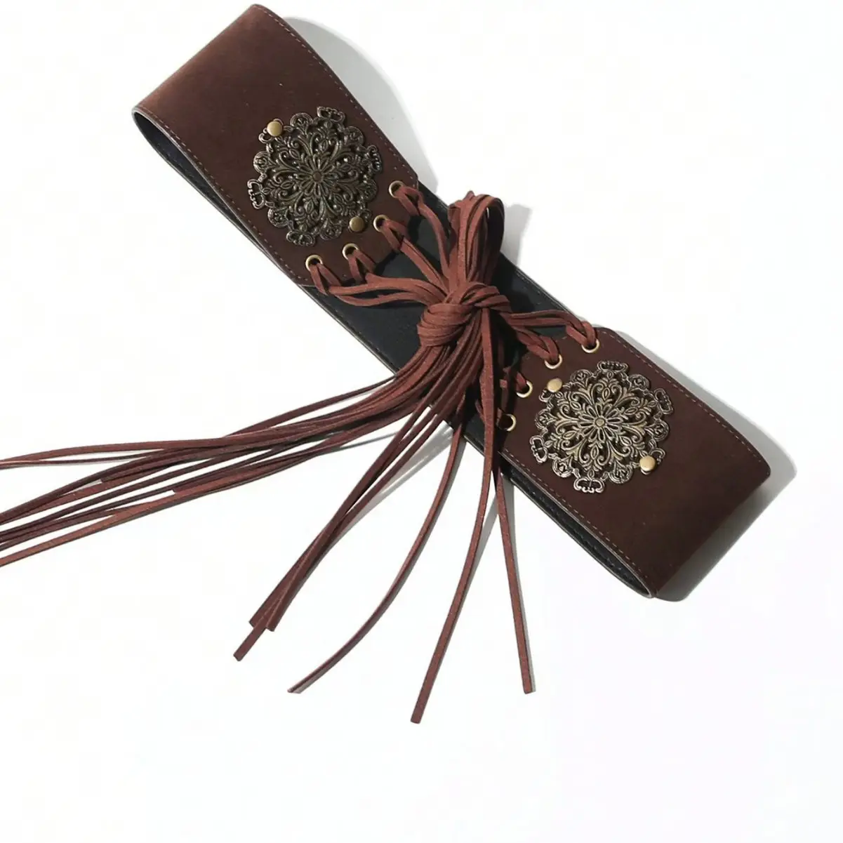 Vintage Ring Rivet Belt for Women Brown Tassel - Image 3
