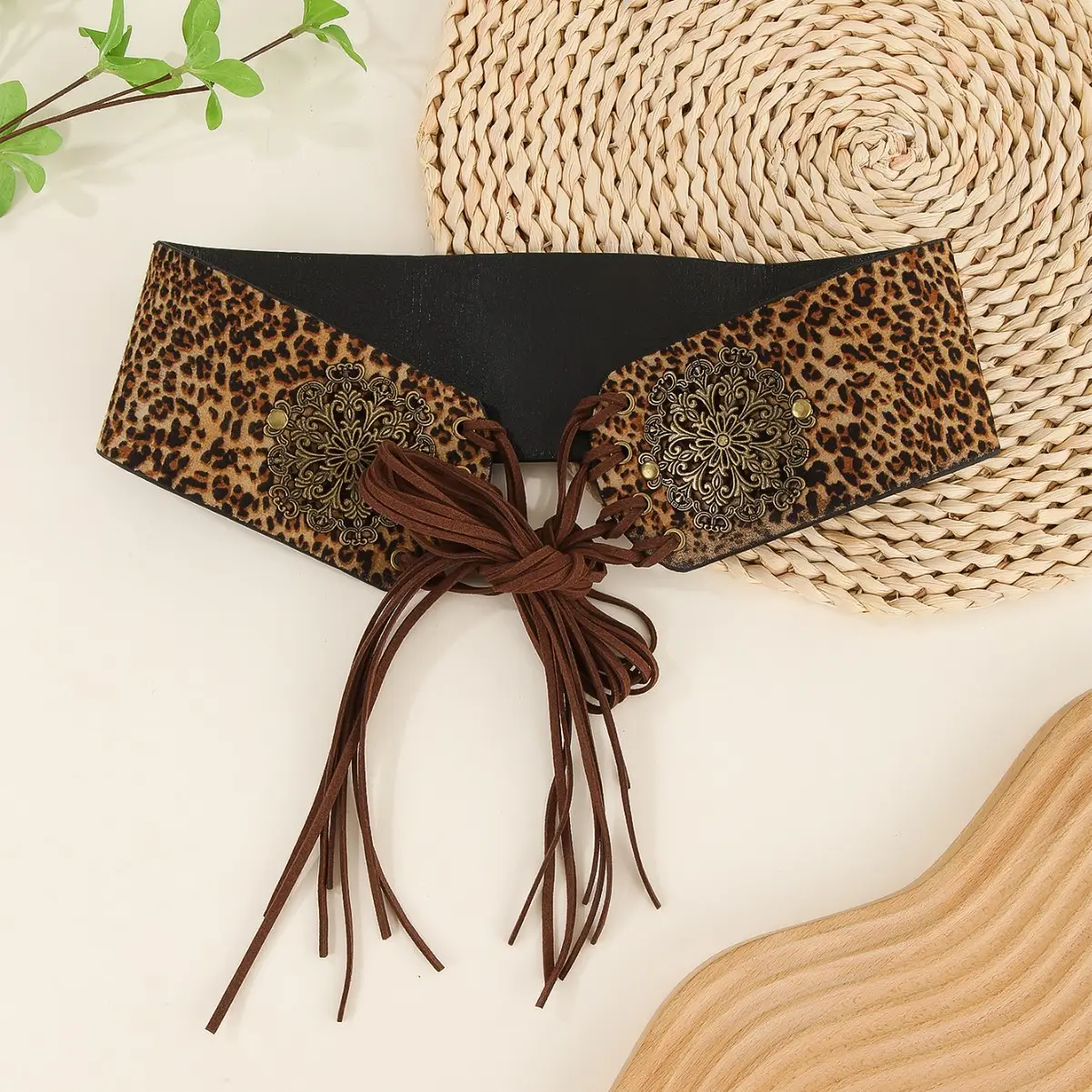 Vintage Ring Rivet Belt for Women Brown Tassel - Image 4