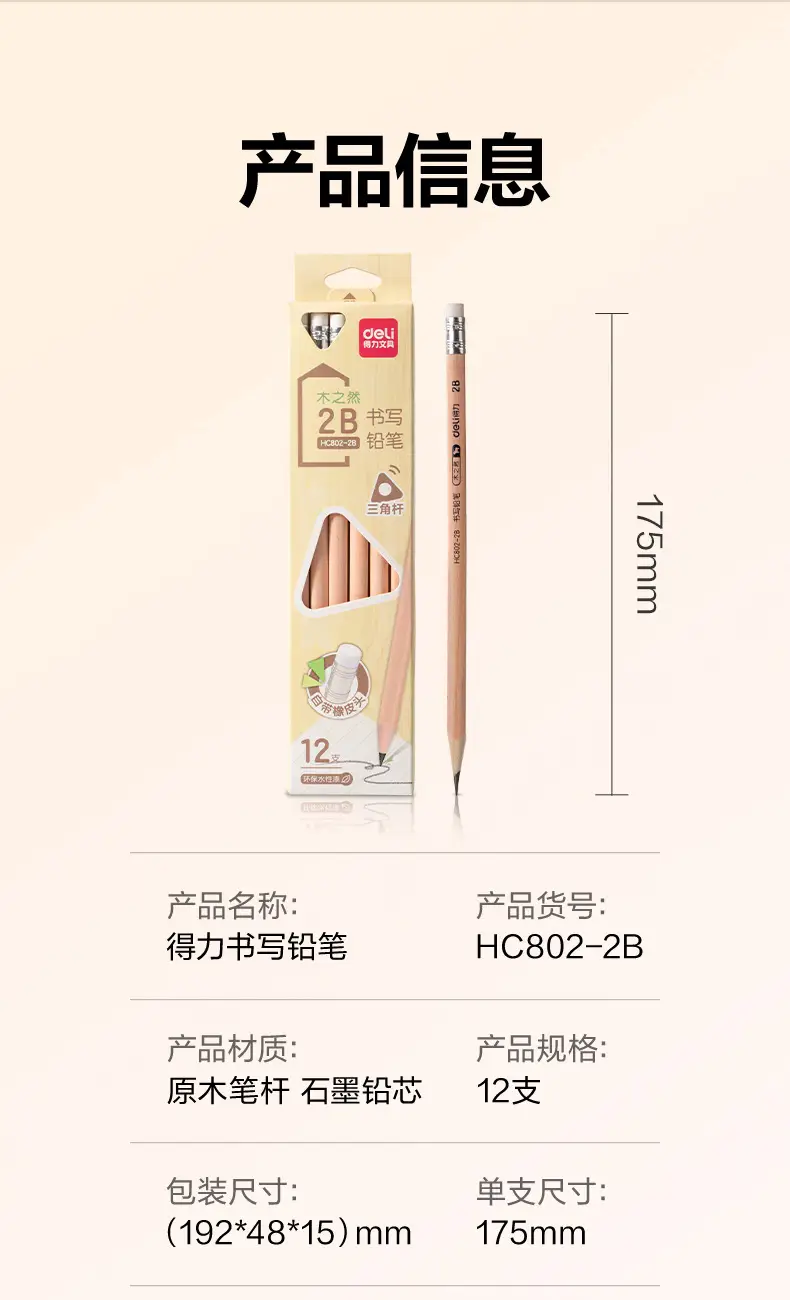 Deli Log Pencil Pupils Draw 50 with 2b Test Card Pen hb Positive Position Triangle Pencil Sketch — feature 11