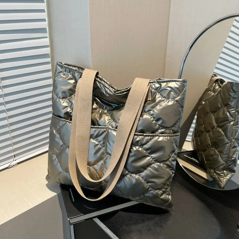 Women's 2025 Winter Padded Shoulder Bag Silver - Image 6