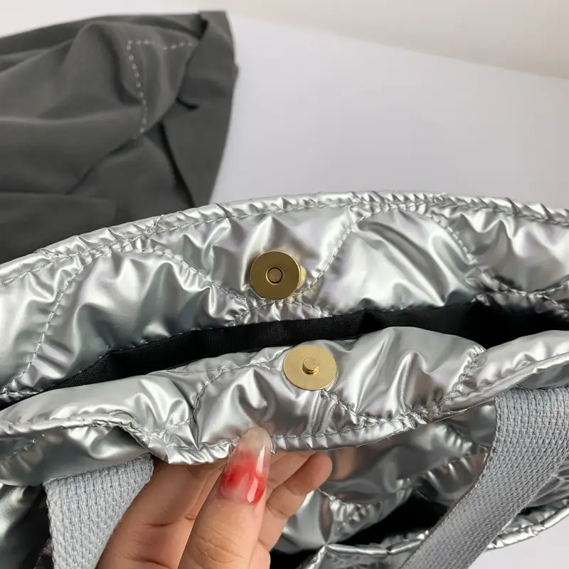 Women's 2025 Winter Padded Shoulder Bag Silver - Image 7