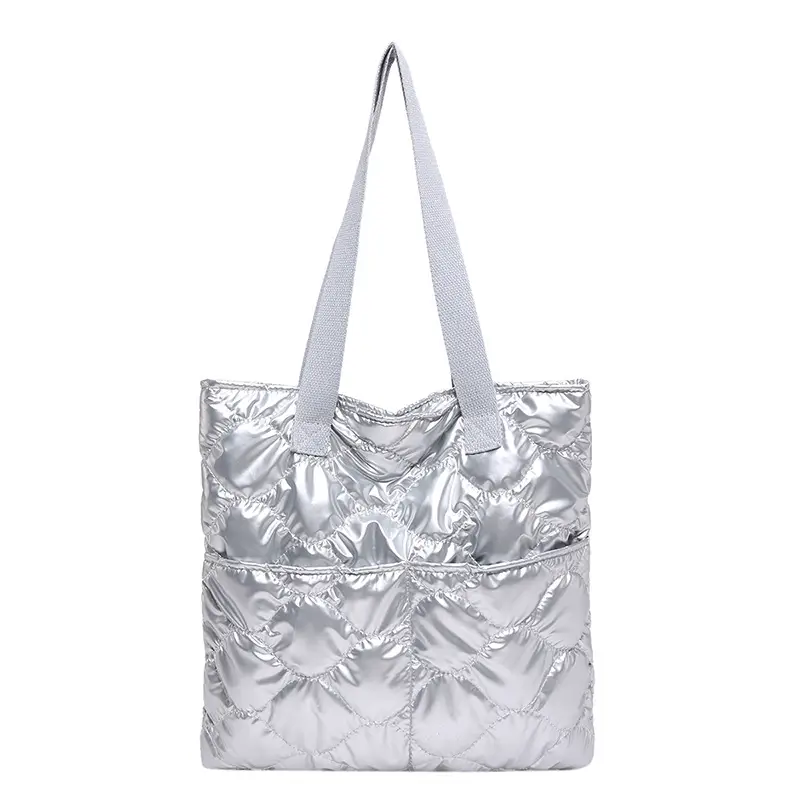 Women's 2025 Winter Padded Shoulder Bag Silver - Image 8