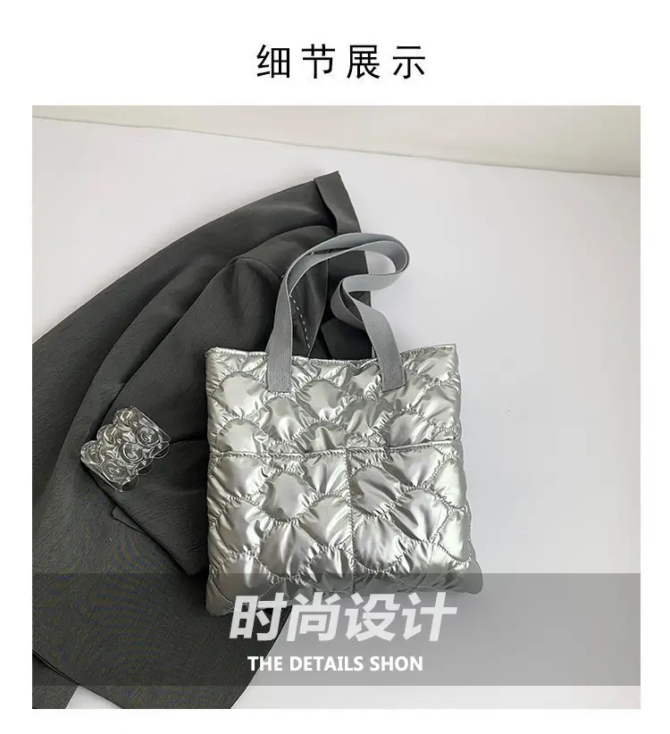 Women's 2025 Winter Padded Shoulder Bag Silver — feature 3