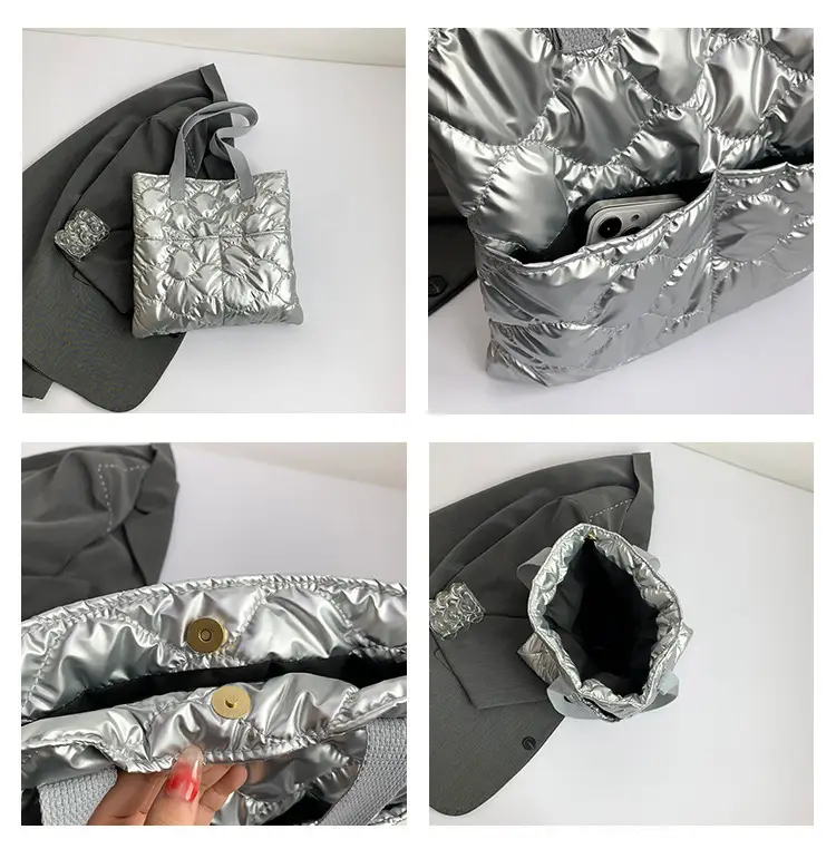 Women's 2025 Winter Padded Shoulder Bag Silver — feature 9