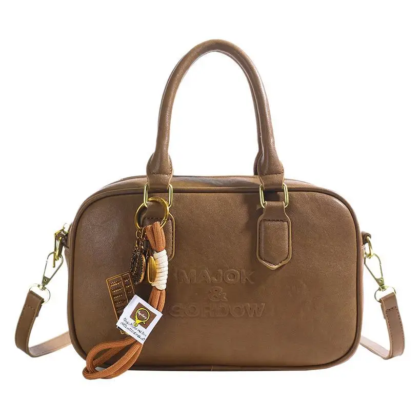 Women's Brown Leather Handbag with Gold Plated Handles - Image 11