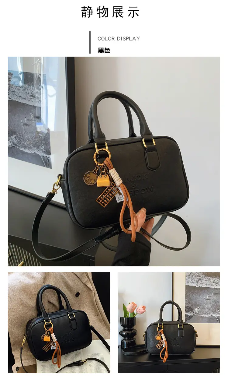 Women's Brown Leather Handbag with Gold Plated Handles — feature 11