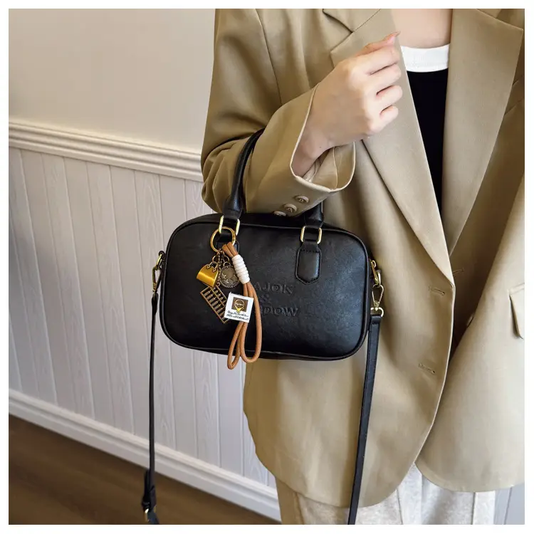 Women's Brown Leather Handbag with Gold Plated Handles — feature 21