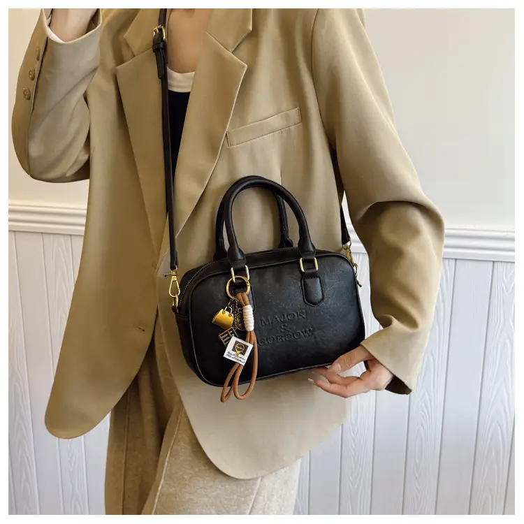 Women's Brown Leather Handbag with Gold Plated Handles — feature 23