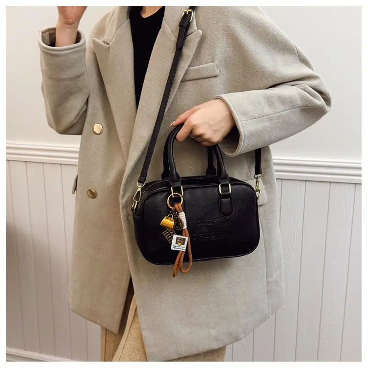 Women's Brown Leather Handbag with Gold Plated Handles — feature 37