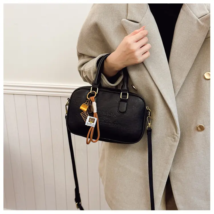 Women's Brown Leather Handbag with Gold Plated Handles — feature 38