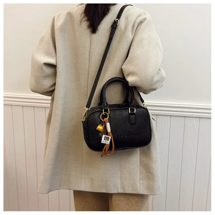 Women's Brown Leather Handbag with Gold Plated Handles — feature 39