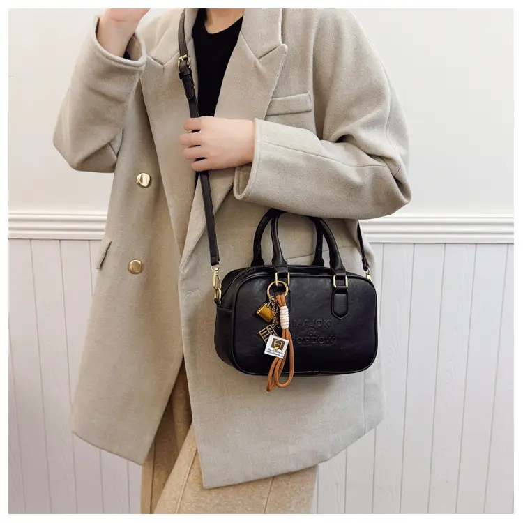 Women's Brown Leather Handbag with Gold Plated Handles — feature 40