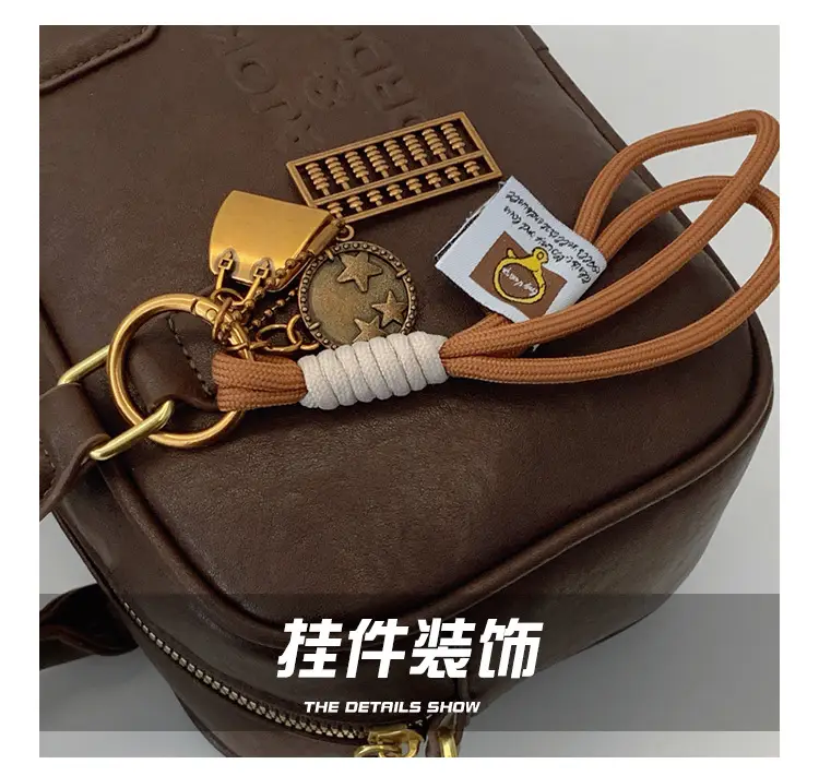 Women's Brown Leather Handbag with Gold Plated Handles — feature 6
