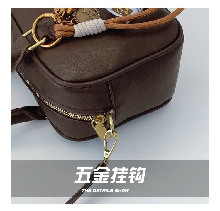 Women's Brown Leather Handbag with Gold Plated Handles — feature 7