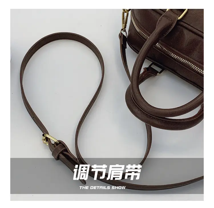 Women's Brown Leather Handbag with Gold Plated Handles — feature 8