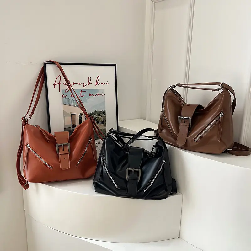 Black Retro Motorcycle Style Shoulder Crossbody Tote Bag - Image 5