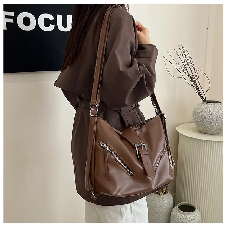 Black Retro Motorcycle Style Shoulder Crossbody Tote Bag — feature 10