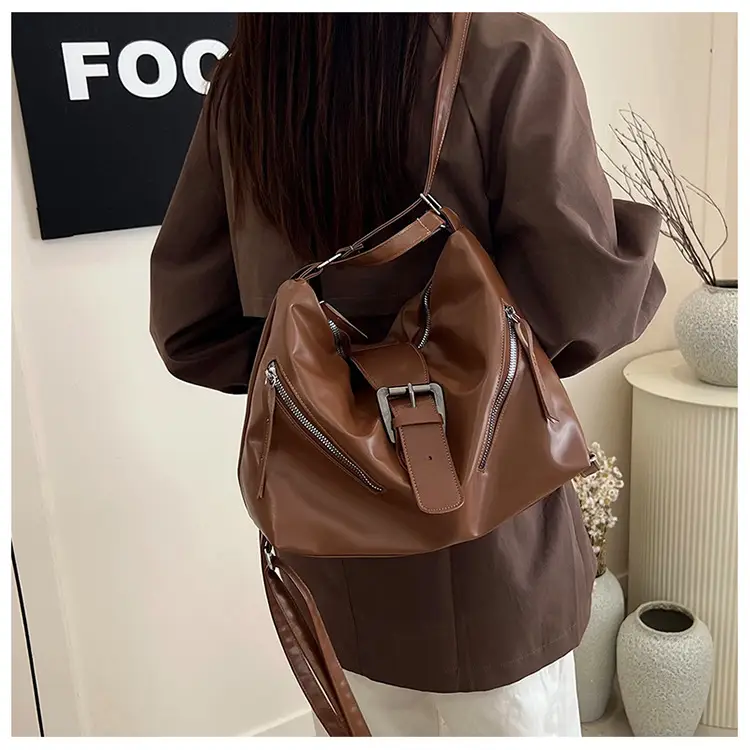 Black Retro Motorcycle Style Shoulder Crossbody Tote Bag — feature 12