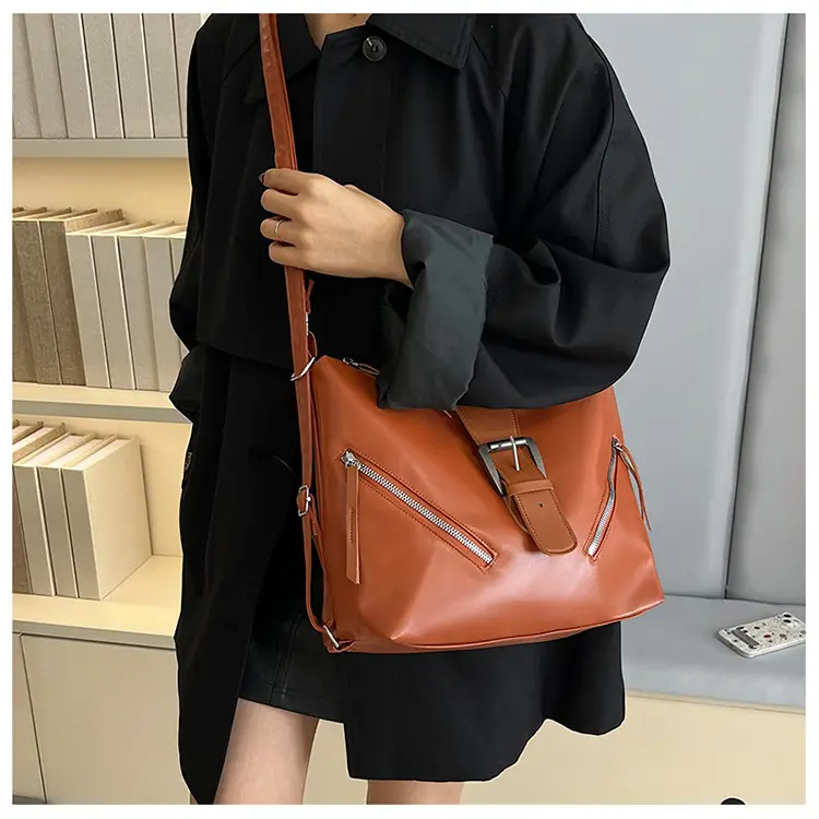 Black Retro Motorcycle Style Shoulder Crossbody Tote Bag — feature 15