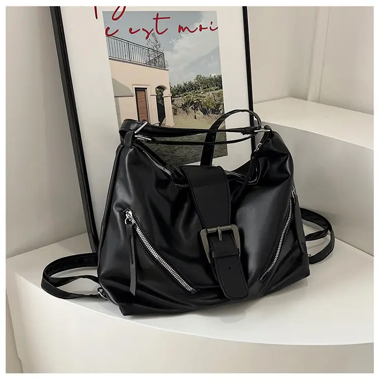 Black Retro Motorcycle Style Shoulder Crossbody Tote Bag — feature 18