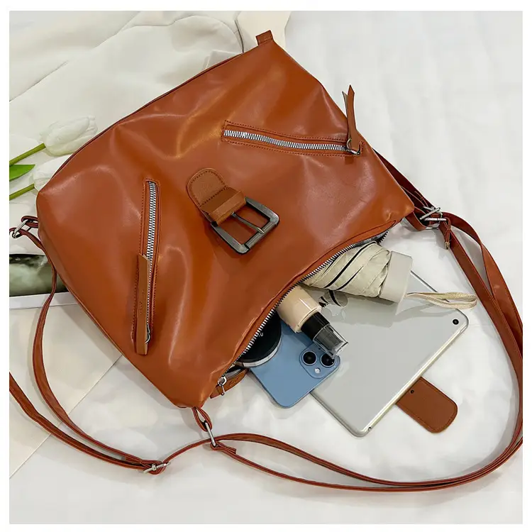 Black Retro Motorcycle Style Shoulder Crossbody Tote Bag — feature 5