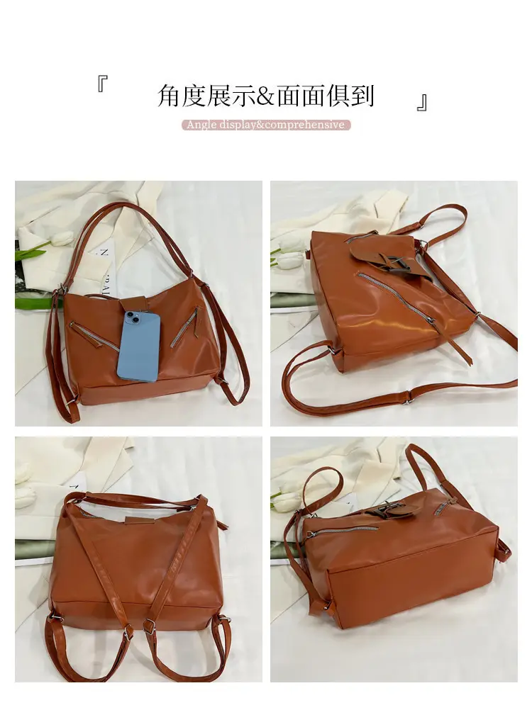 Black Retro Motorcycle Style Shoulder Crossbody Tote Bag — feature 6