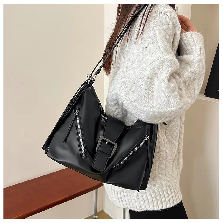 Black Retro Motorcycle Style Shoulder Crossbody Tote Bag — feature 7