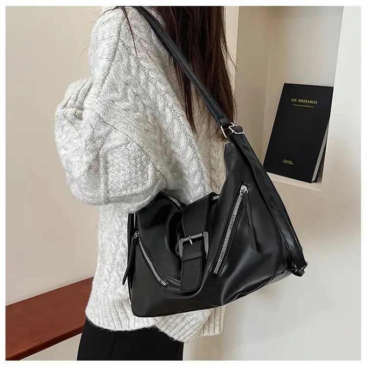 Black Retro Motorcycle Style Shoulder Crossbody Tote Bag — feature 8
