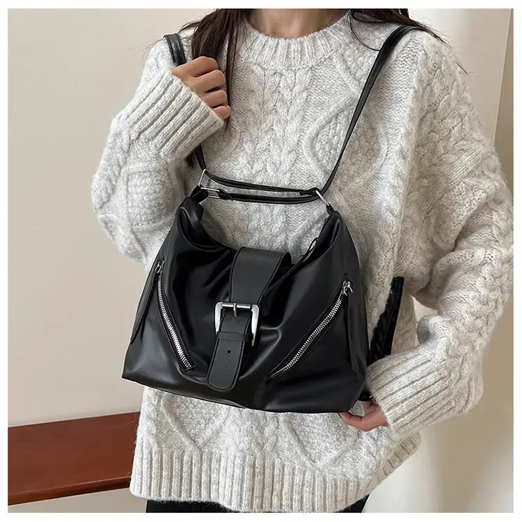 Black Retro Motorcycle Style Shoulder Crossbody Tote Bag — feature 9