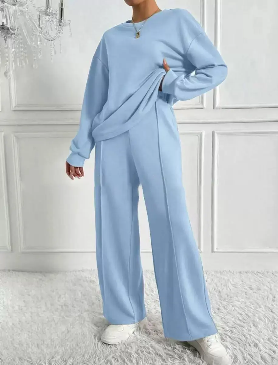Women's Solid Color Crew Neck Sweatshirt and Sweatpants Two-Piece Set, Spring and Autumn Casual Loungewear, European and American Cross-Border Women's Clothing Wholesale — feature 10