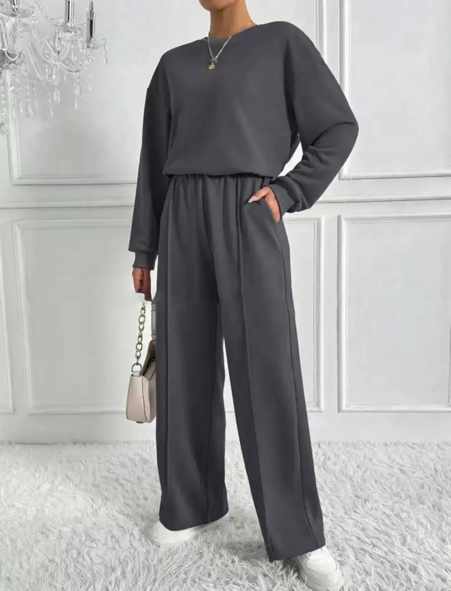 Women's Solid Color Crew Neck Sweatshirt and Sweatpants Two-Piece Set, Spring and Autumn Casual Loungewear, European and American Cross-Border Women's Clothing Wholesale — feature 13