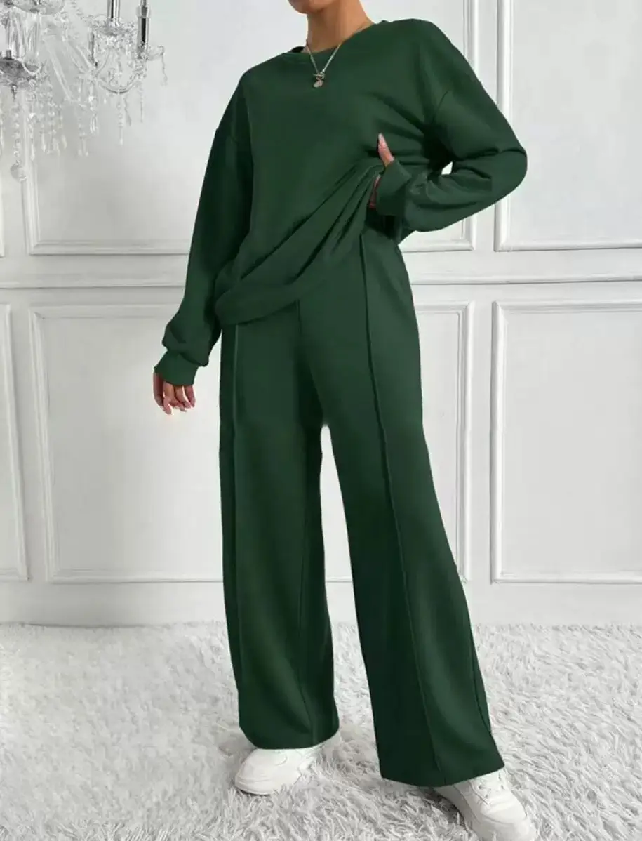 Women's Solid Color Crew Neck Sweatshirt and Sweatpants Two-Piece Set, Spring and Autumn Casual Loungewear, European and American Cross-Border Women's Clothing Wholesale — feature 14