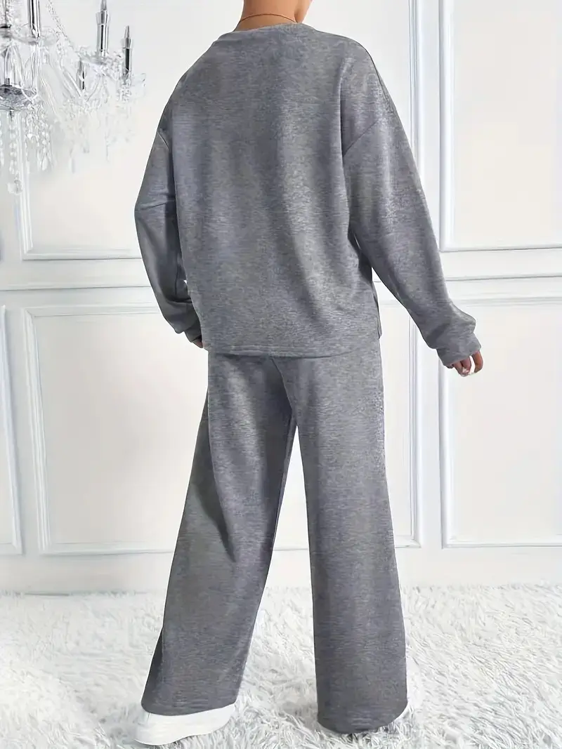 Women's Solid Color Crew Neck Sweatshirt and Sweatpants Two-Piece Set, Spring and Autumn Casual Loungewear, European and American Cross-Border Women's Clothing Wholesale — feature 5