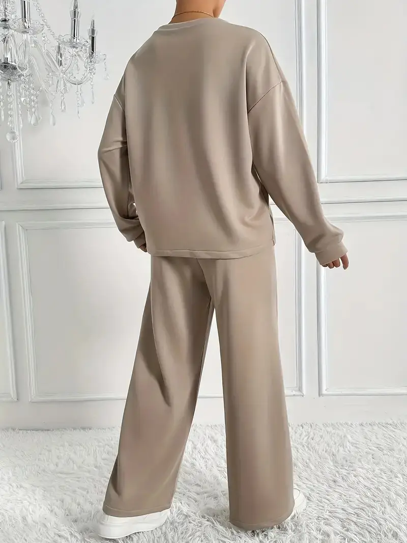 Women's Solid Color Crew Neck Sweatshirt and Sweatpants Two-Piece Set, Spring and Autumn Casual Loungewear, European and American Cross-Border Women's Clothing Wholesale — feature 8