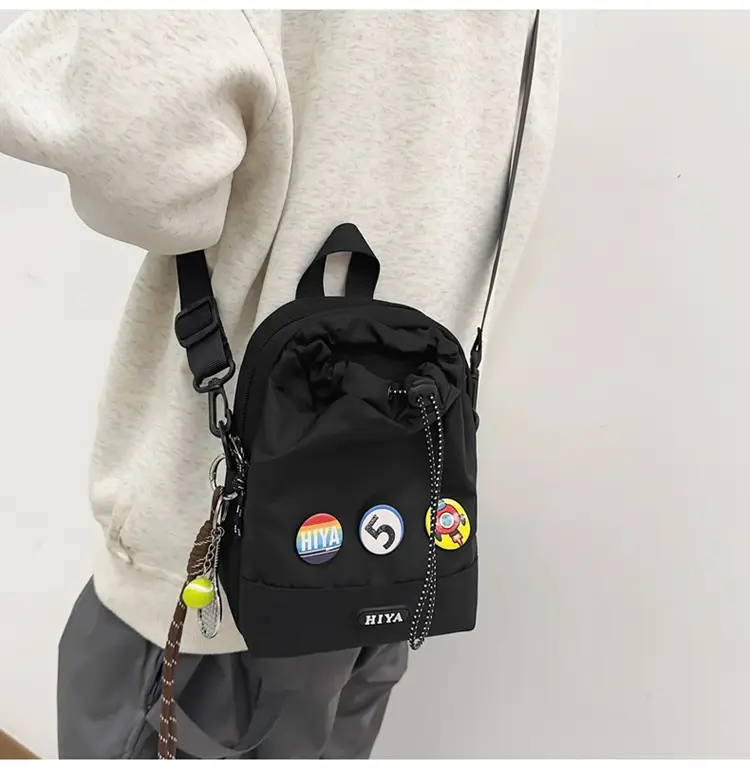 Women's Grey Drawstring Water Cup Backpack with Patches — feature 12