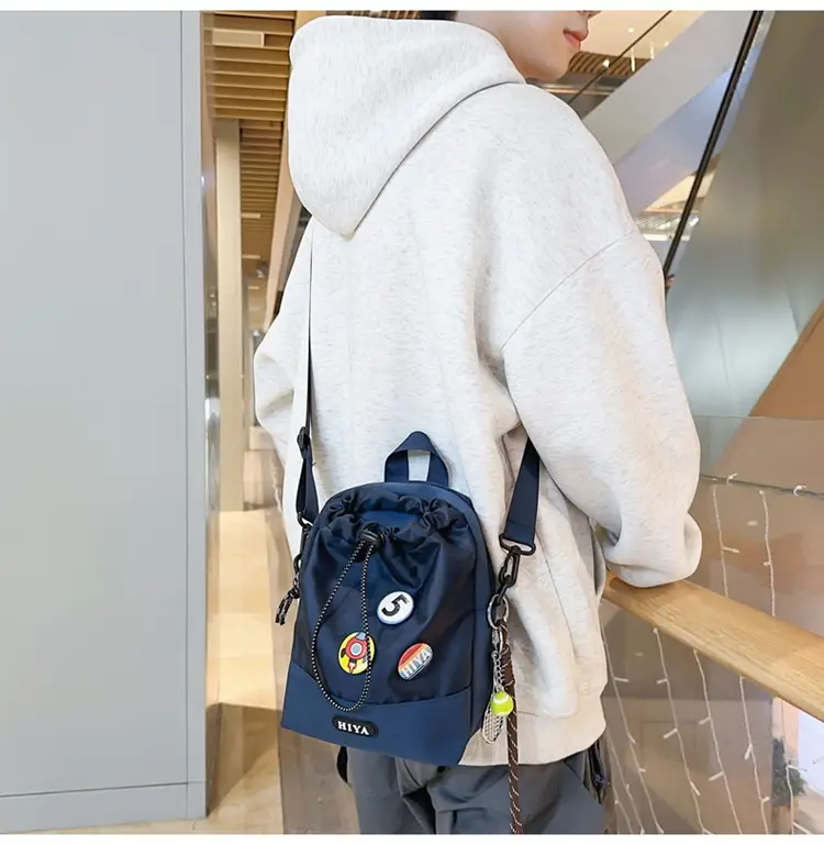 Women's Grey Drawstring Water Cup Backpack with Patches — feature 24