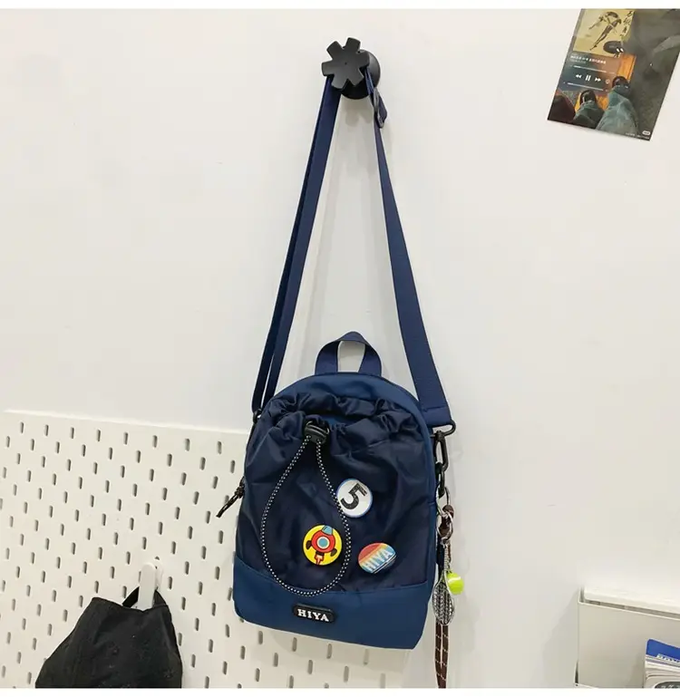 Women's Grey Drawstring Water Cup Backpack with Patches — feature 29