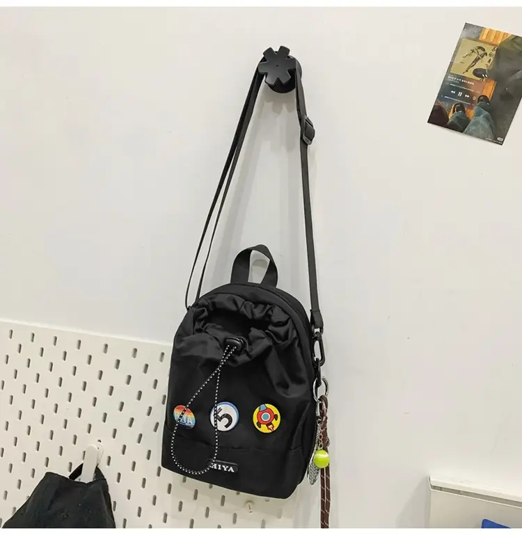 Women's Grey Drawstring Water Cup Backpack with Patches — feature 33