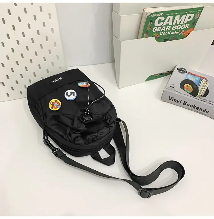 Women's Grey Drawstring Water Cup Backpack with Patches — feature 34