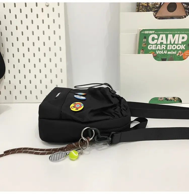 Women's Grey Drawstring Water Cup Backpack with Patches — feature 35